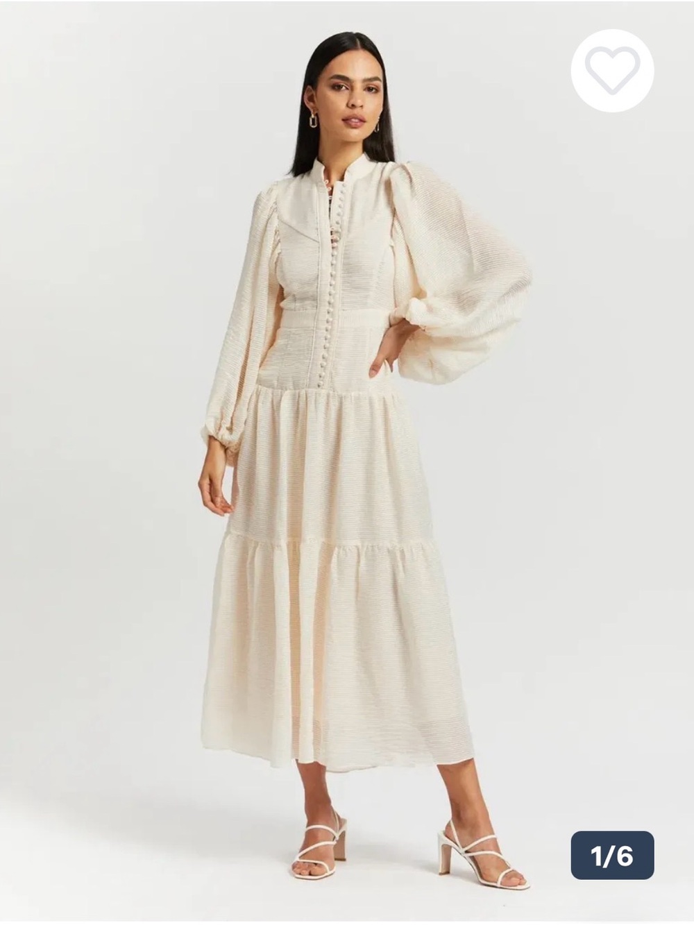 Shona Joy Cream Puff-Sleeve Tiered Maxi Dress